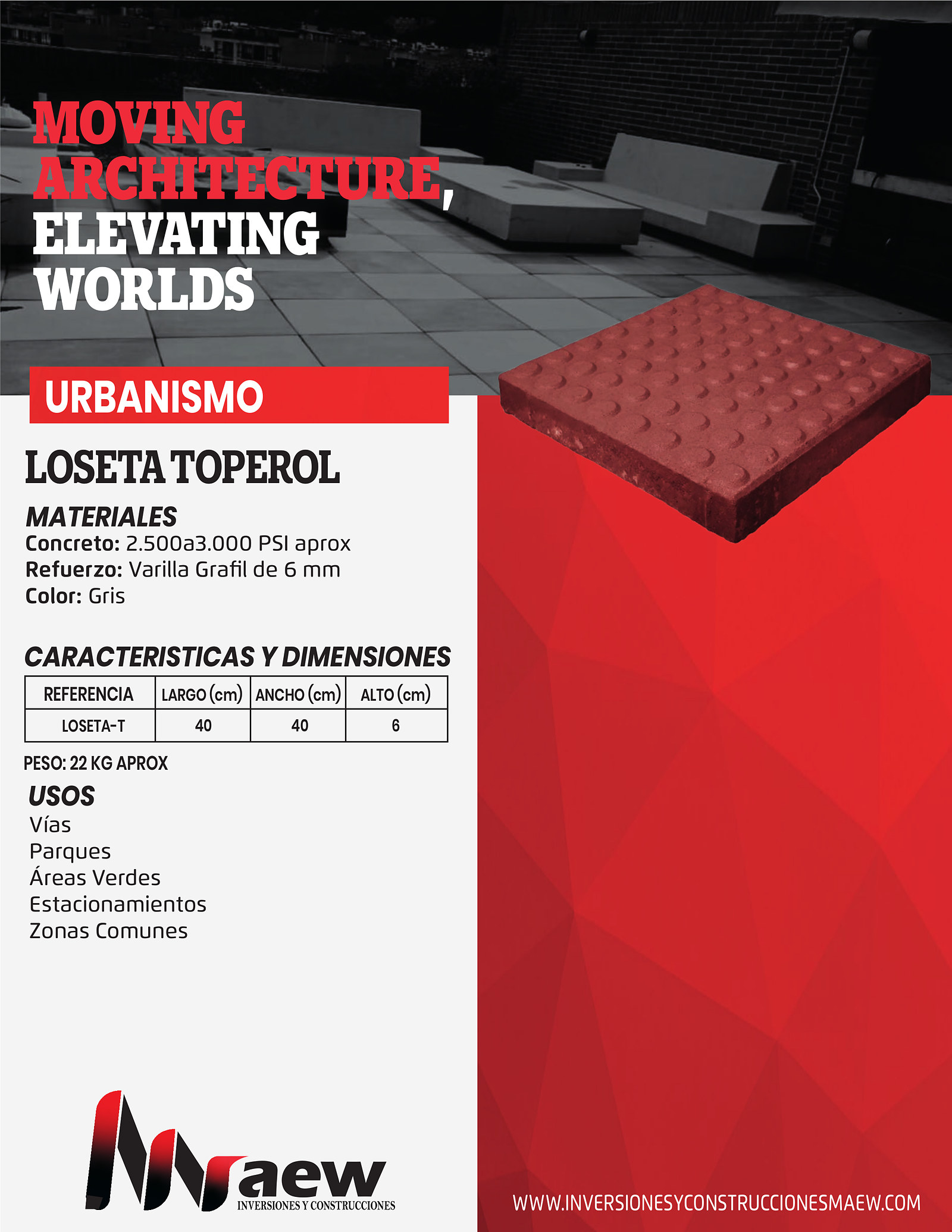 Ficha técnica Loseta Toperol en Concreto 40x40 cm – MAEW