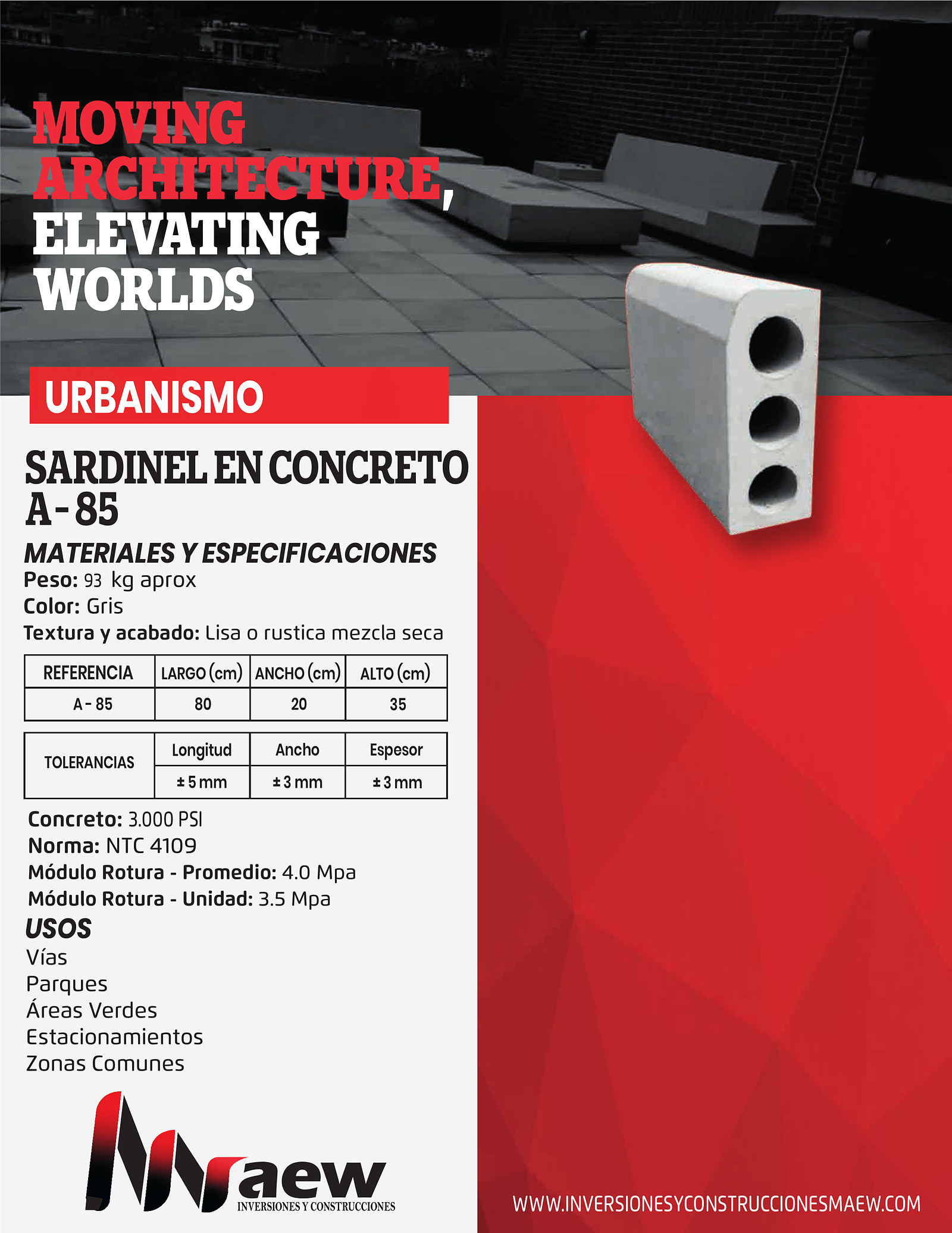 Ficha técnica Sardinel en Concreto A-85 – MAEW